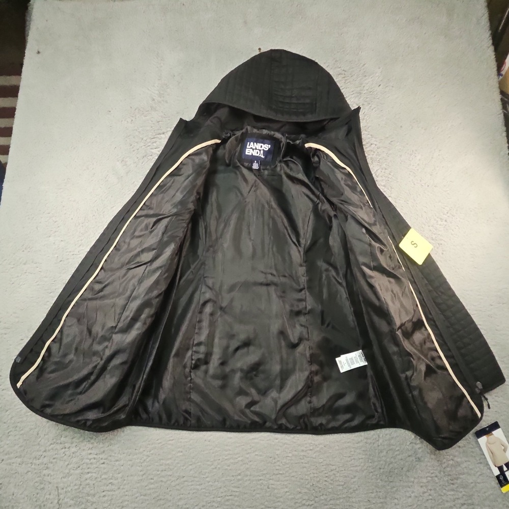 Lands End Jacket Womens S Black Quilted Hooded Full Zip Pockets Mock Neck - Picture 7 of 16